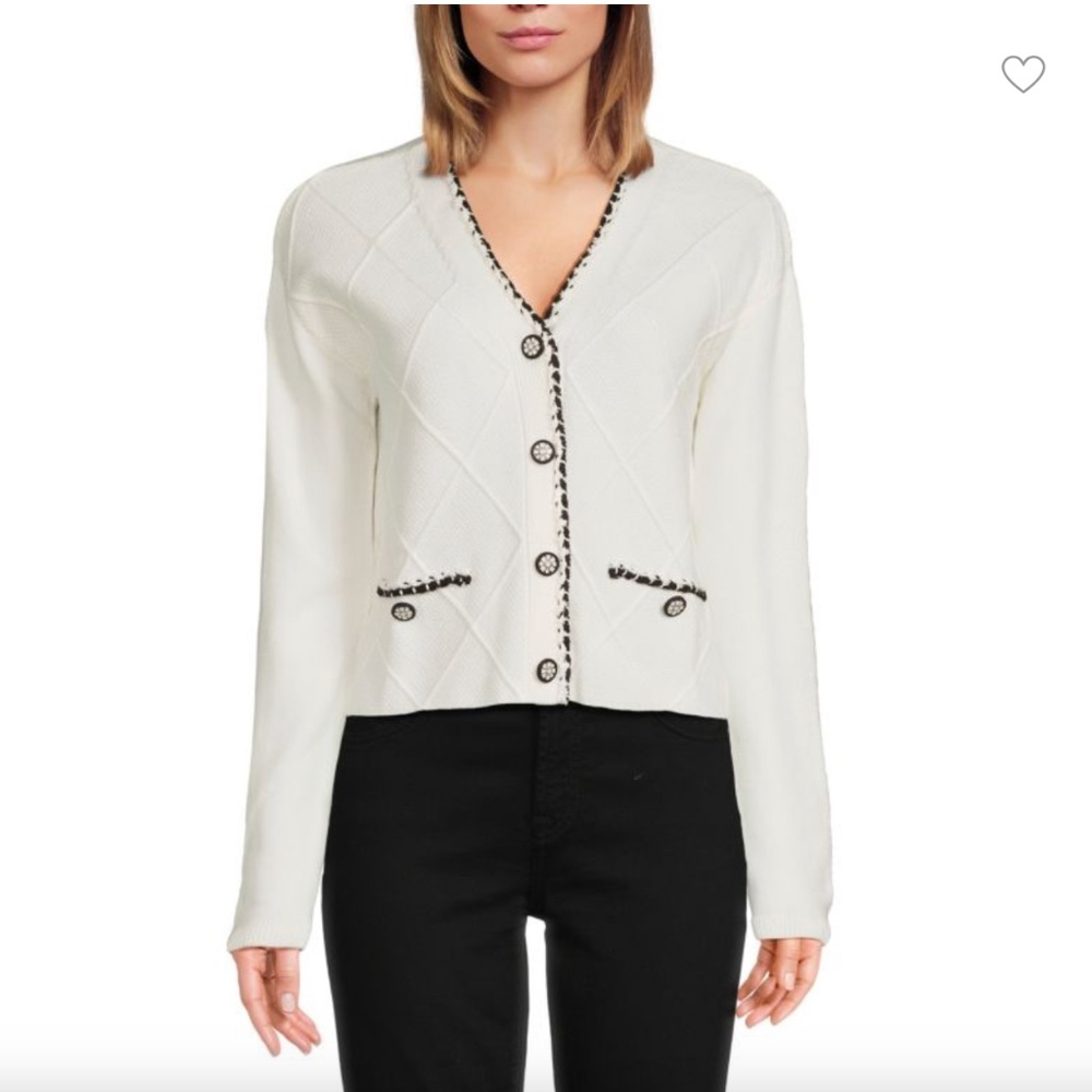 V-Neck Textured Diamond Design Cardigan